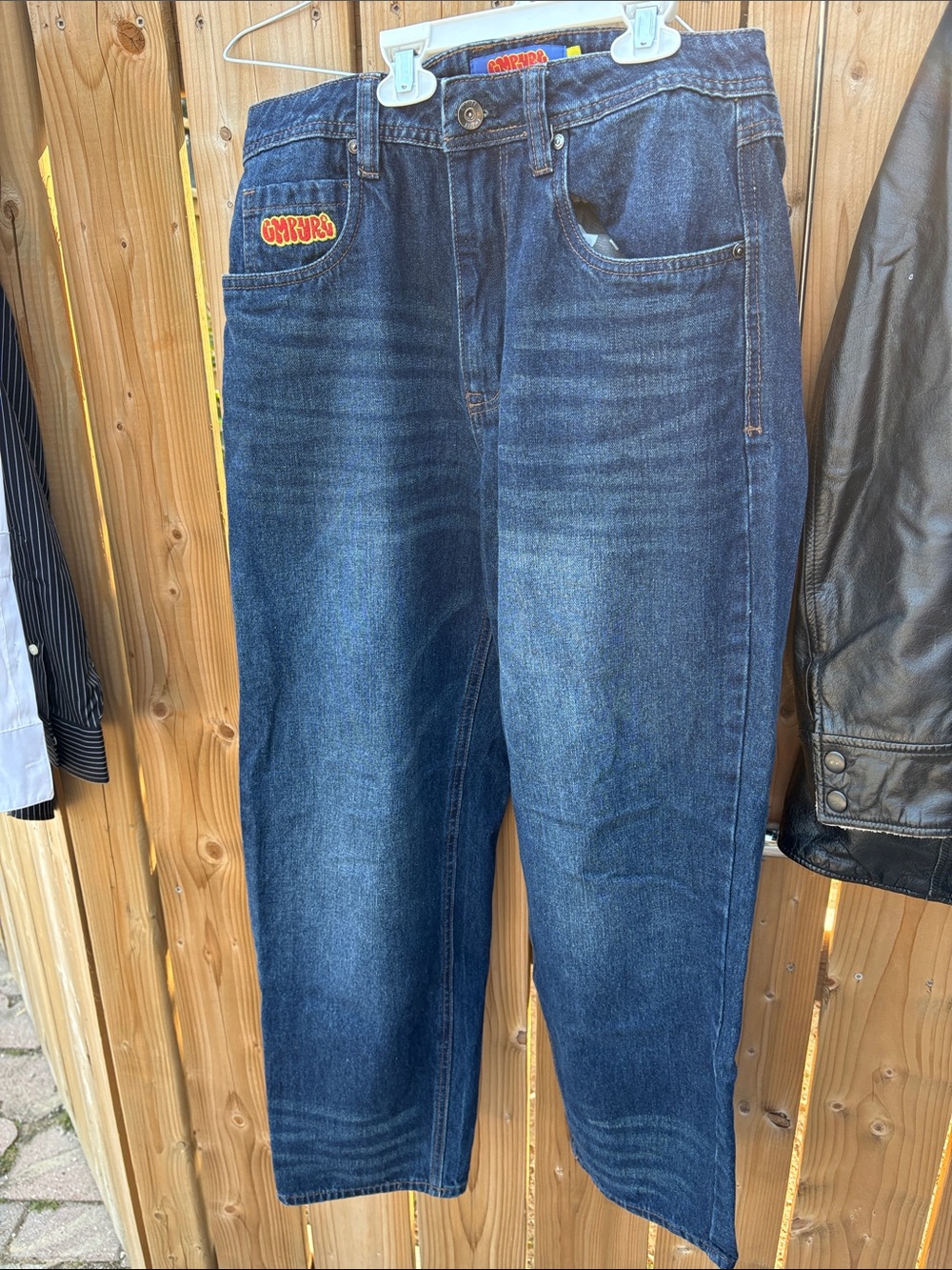 Empyre Dark Blue Wide Leg Jeans with Orange Logo Patch